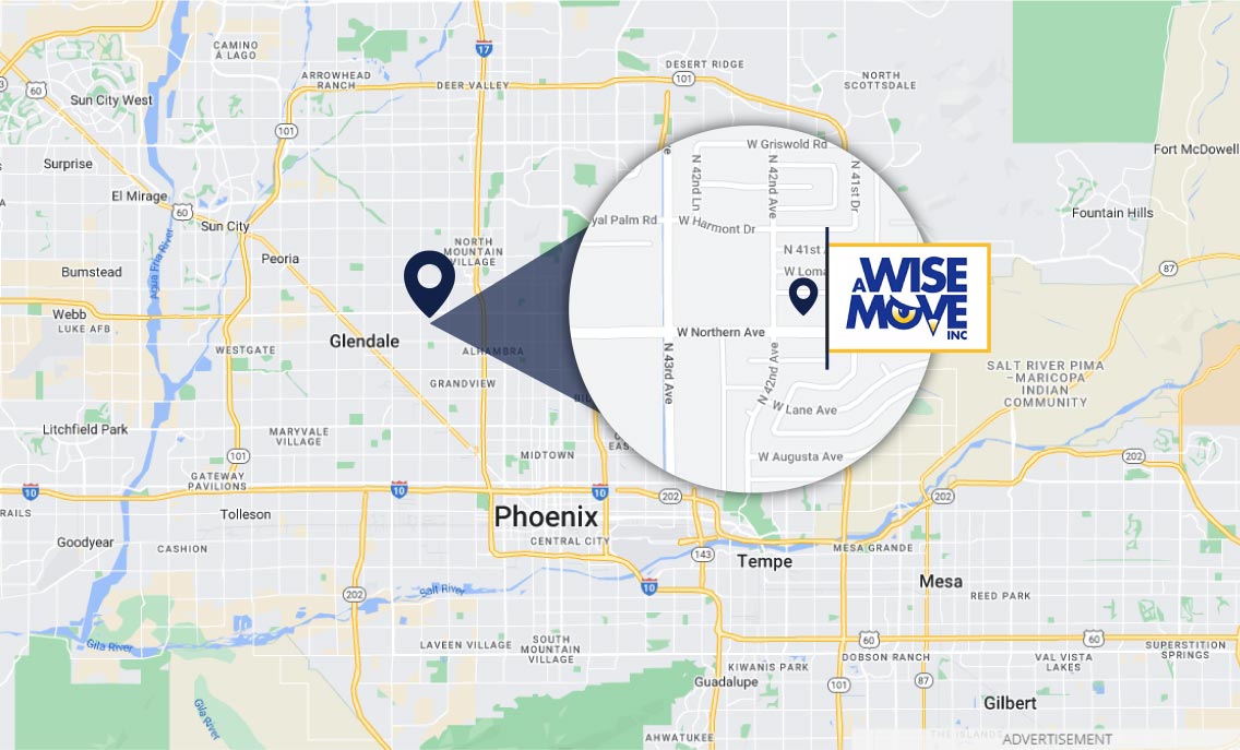 Map Showing A Wise Move's Office Location Near Peoria, AZ